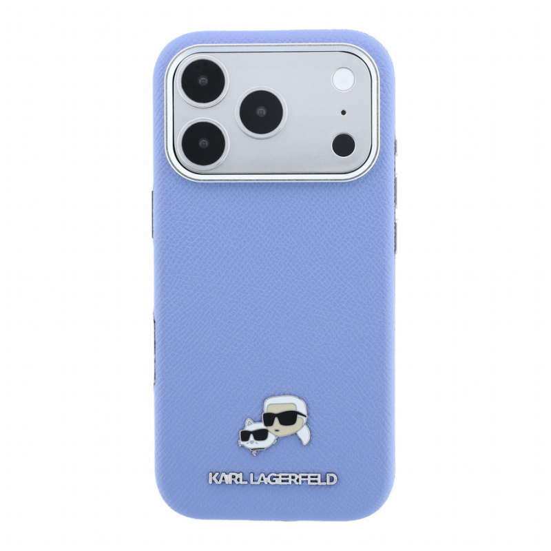 Karl Lagerfeld PU Grained Semi Wrap K&CH Heads Magsafe Case for iPhone 18 Pro Blue
