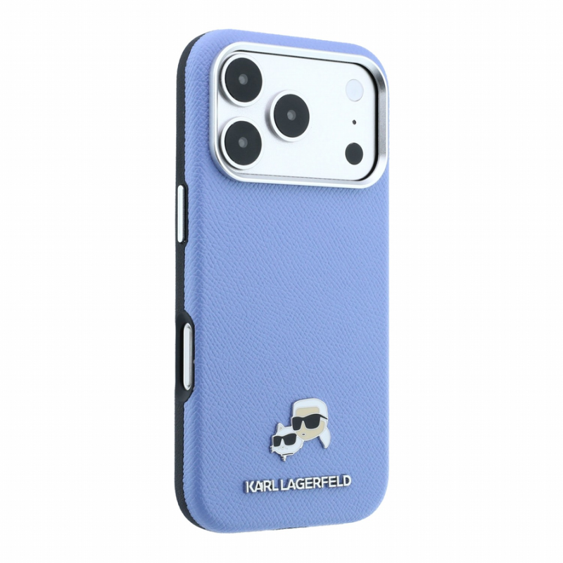 Karl Lagerfeld PU Grained Semi Wrap K&CH Heads Magsafe Case for iPhone 18 Pro Blue