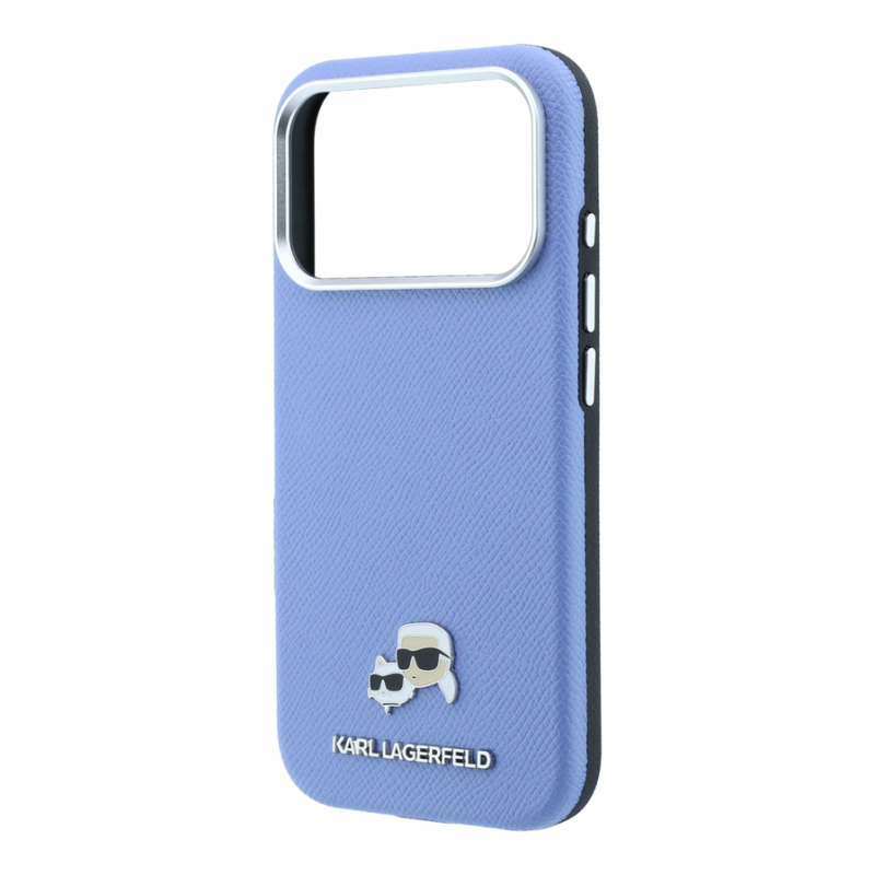 Karl Lagerfeld PU Grained Semi Wrap K&CH Heads Magsafe Case for iPhone 18 Pro Blue