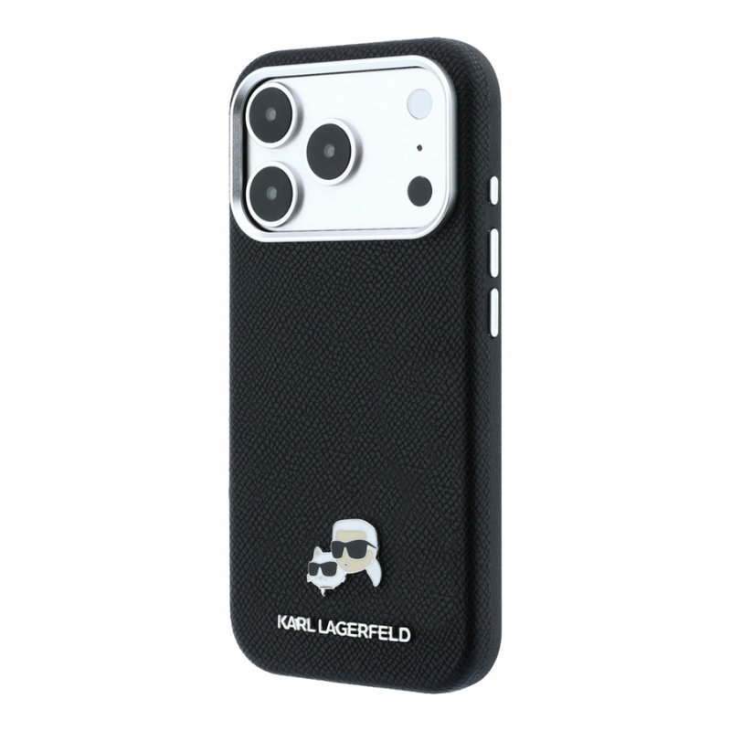 Karl Lagerfeld PU Grained Semi Wrap K&CH Heads Magsafe Case for iPhone 18 Pro Black