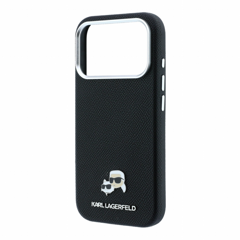 Karl Lagerfeld PU Grained Semi Wrap K&CH Heads Magsafe Case for iPhone 18 Pro Black