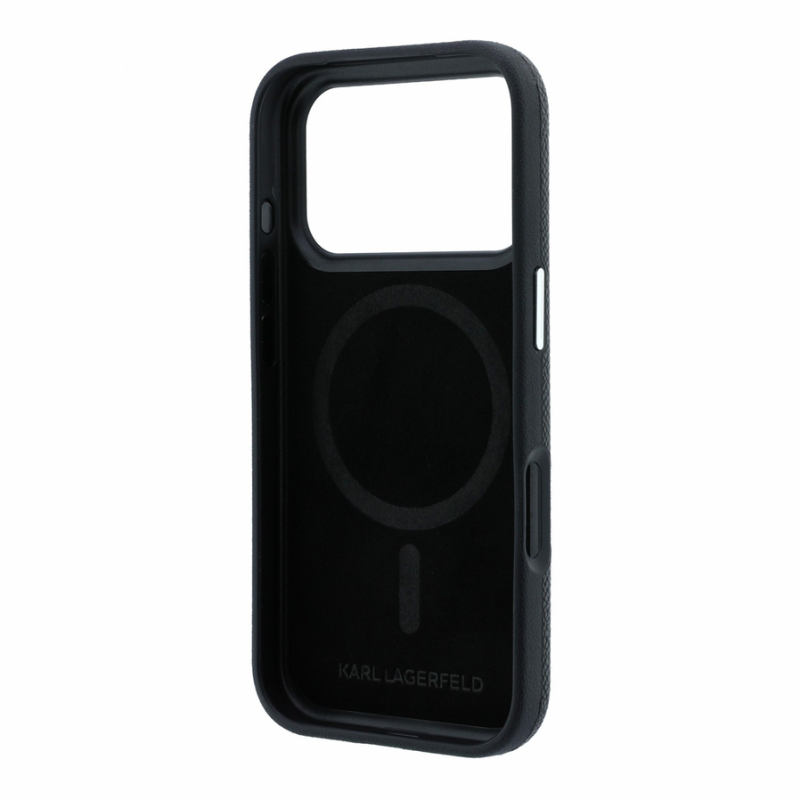 Karl Lagerfeld PU Grained Semi Wrap K&CH Heads Magsafe Case for iPhone 18 Pro Black