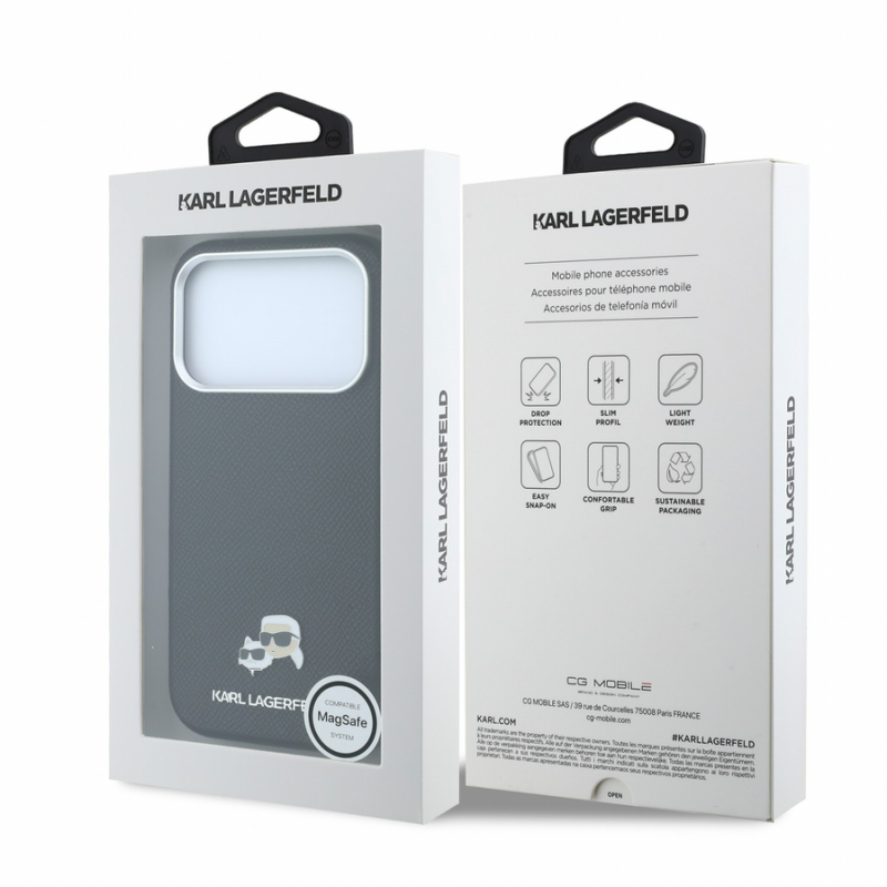 Karl Lagerfeld PU Grained Semi Wrap K&CH Heads Magsafe Case for iPhone 18 Pro Black