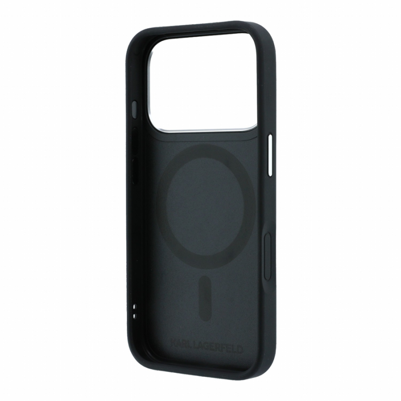 Karl Lagerfeld PU Grained K&CH Heads Ring Stand Magsafe Case for iPhone 18 Pro Max Black