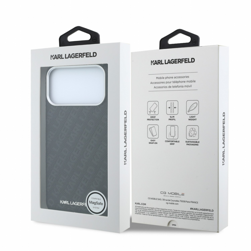 Karl Lagerfeld PU Grained Allover Semi Wrap Magsafe Case for iPhone 18 Pro Max Black
