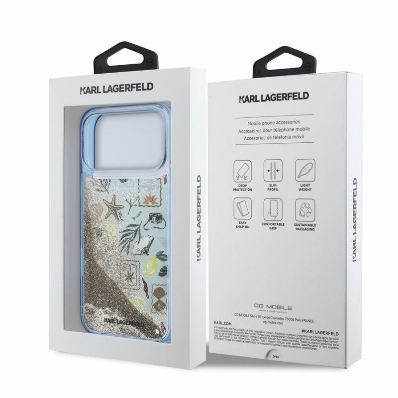 Karl Lagerfeld Liquid Glitter Beach Case for iPhone 18 Pro Blue