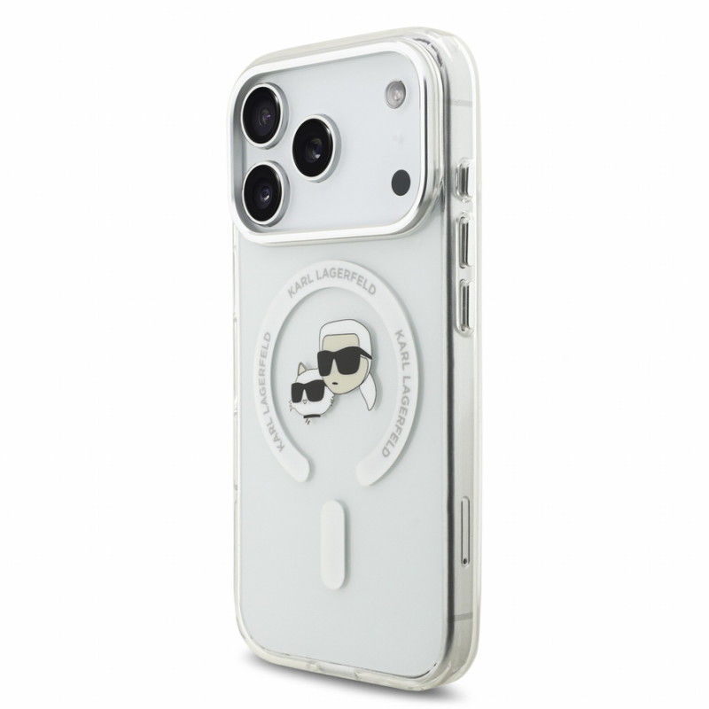 Karl Lagerfeld IML K&CH Heads Metal Frame MagSafe Case for iPhone 18 Pro White