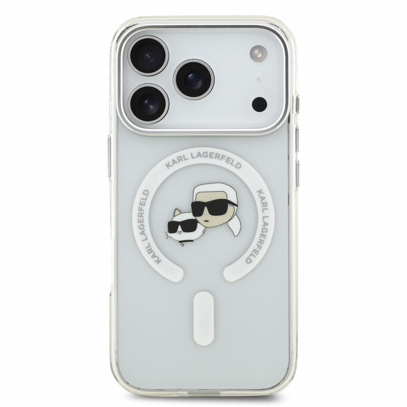 Karl Lagerfeld IML K&CH Heads Metal Frame MagSafe Case for iPhone 18 Pro White