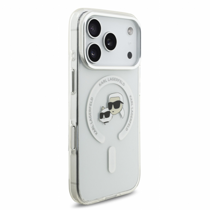 Karl Lagerfeld IML K&CH Heads Metal Frame MagSafe Case for iPhone 18 Pro White