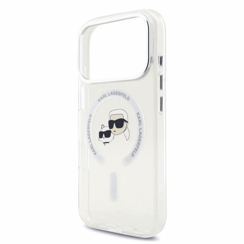 Karl Lagerfeld IML K&CH Heads Metal Frame MagSafe Case for iPhone 18 Pro White