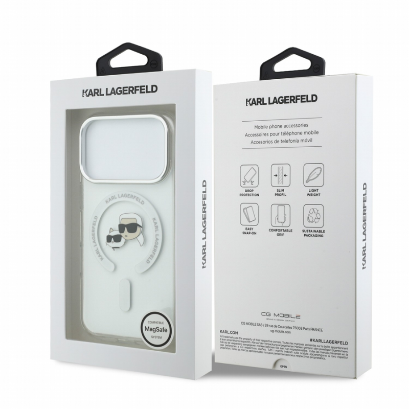 Karl Lagerfeld IML K&CH Heads Metal Frame MagSafe Case for iPhone 18 Pro White