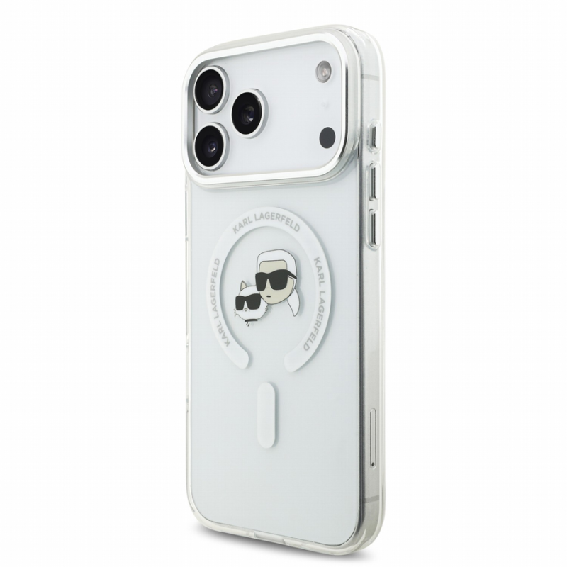 Karl Lagerfeld IML K&CH Heads Metal Frame MagSafe Case for iPhone 18 Pro Max White