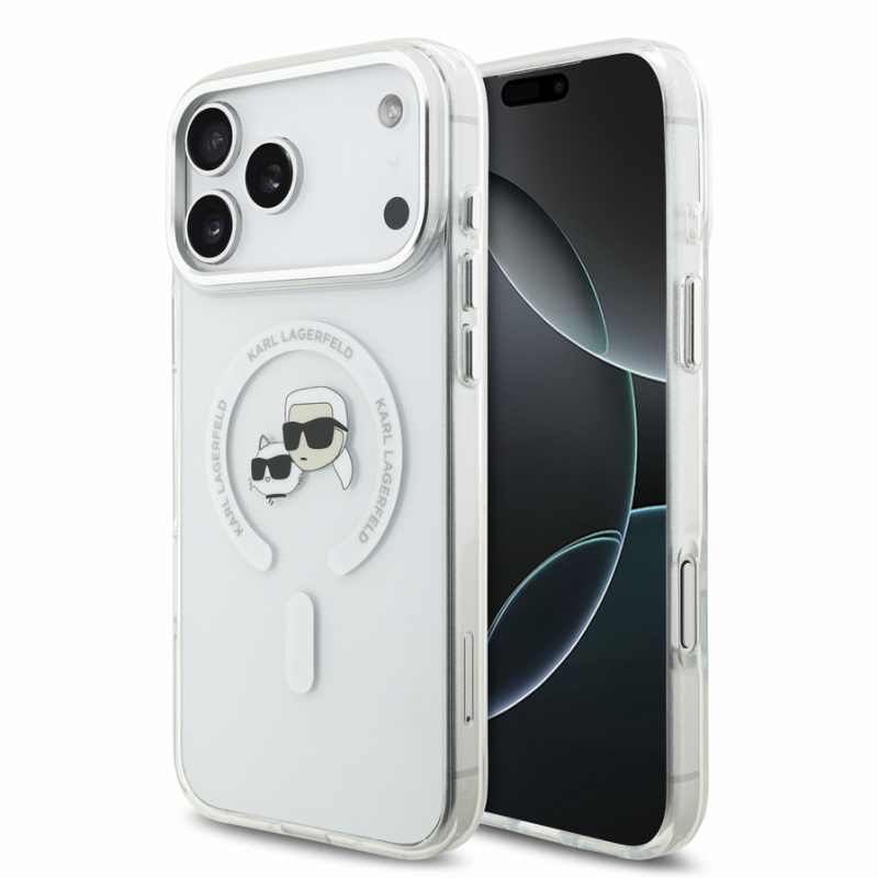 Karl Lagerfeld IML K&CH Heads Metal Frame MagSafe Case for iPhone 18 Pro Max White