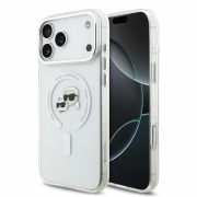 Karl Lagerfeld IML K&CH Heads Metal Frame MagSafe Case for iPhone 18 Pro Max White