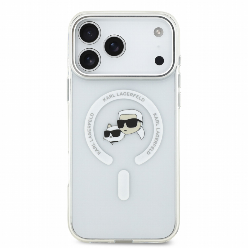 Karl Lagerfeld IML K&CH Heads Metal Frame MagSafe Case for iPhone 18 Pro Max White