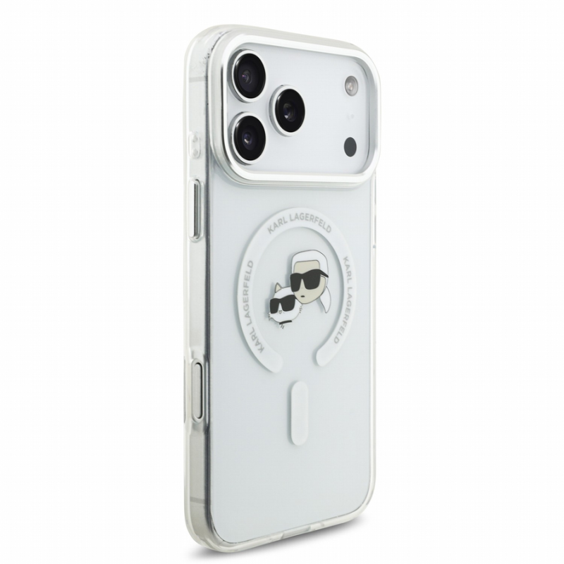 Karl Lagerfeld IML K&CH Heads Metal Frame MagSafe Case for iPhone 18 Pro Max White