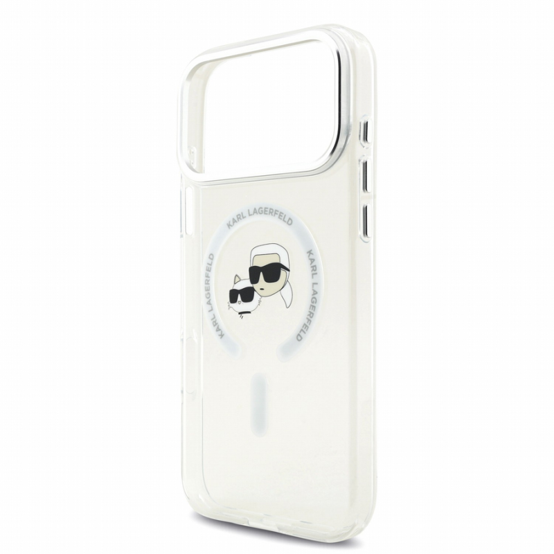 Karl Lagerfeld IML K&CH Heads Metal Frame MagSafe Case for iPhone 18 Pro Max White