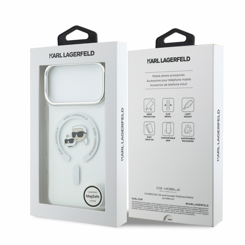 Karl Lagerfeld IML K&CH Heads Metal Frame MagSafe Case for iPhone 18 Pro Max White