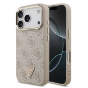 Guess PU Leather 4G Strass Triangle Logo Gold Frame MagSafe Case for iPhone 18 Pro Pink