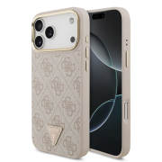 Guess PU Leather 4G Strass Triangle Logo Gold Frame MagSafe Case for iPhone 18 Pro Max Pink