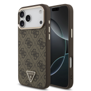 Guess PU Leather 4G Strass Triangle Logo Gold Frame MagSafe Case for iPhone 18 Pro Max Brown