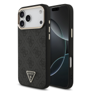 Guess PU Leather 4G Strass Triangle Logo Gold Frame MagSafe Case for iPhone 18 Pro Max Black