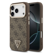 Guess PU Leather 4G Strass Triangle Logo Gold Frame MagSafe Case for iPhone 18 Pro Brown
