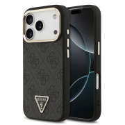 Guess PU Leather 4G Strass Triangle Logo Gold Frame MagSafe Case for iPhone 18 Pro Black