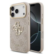 Guess PU Leather 4G Metal Logo Gold Frame Case for iPhone 18 Pro Pink