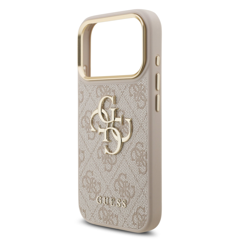 Guess PU Leather 4G Metal Logo Gold Frame Case for iPhone 18 Pro Pink