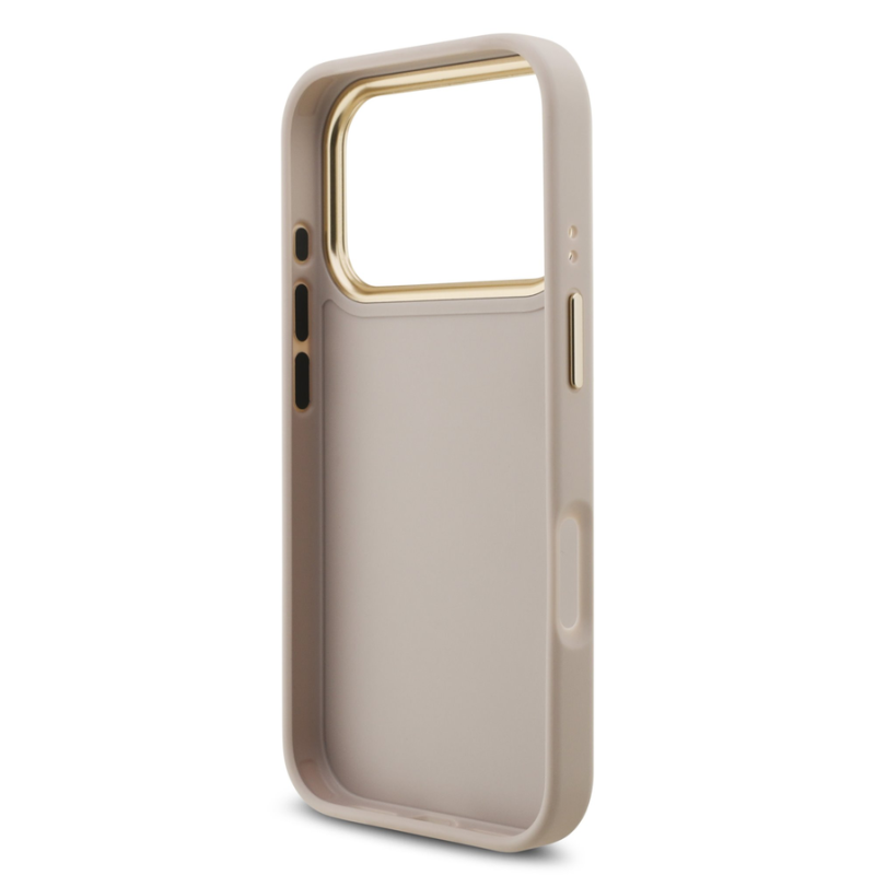 Guess PU Leather 4G Metal Logo Gold Frame Case for iPhone 18 Pro Pink