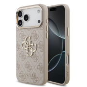 Guess PU Leather 4G Metal Logo Gold Frame Case for iPhone 18 Pro Max Pink