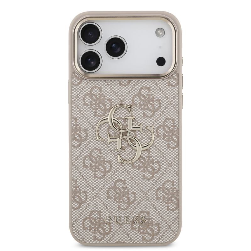 Guess PU Leather 4G Metal Logo Gold Frame Case for iPhone 18 Pro Max Pink