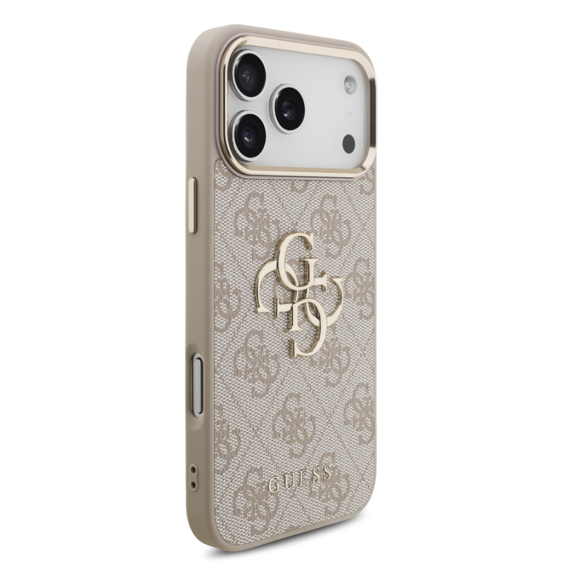 Guess PU Leather 4G Metal Logo Gold Frame Case for iPhone 18 Pro Max Pink