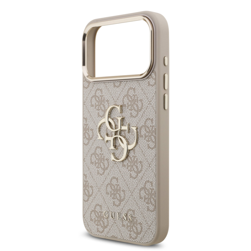 Guess PU Leather 4G Metal Logo Gold Frame Case for iPhone 18 Pro Max Pink