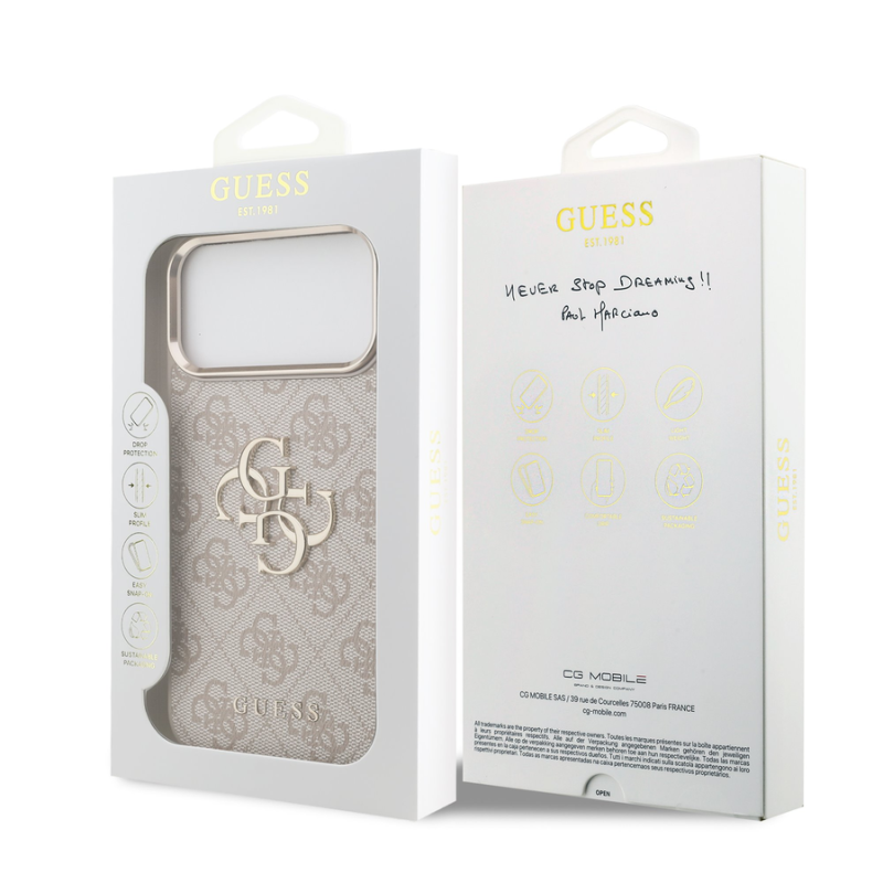 Guess PU Leather 4G Metal Logo Gold Frame Case for iPhone 18 Pro Max Pink