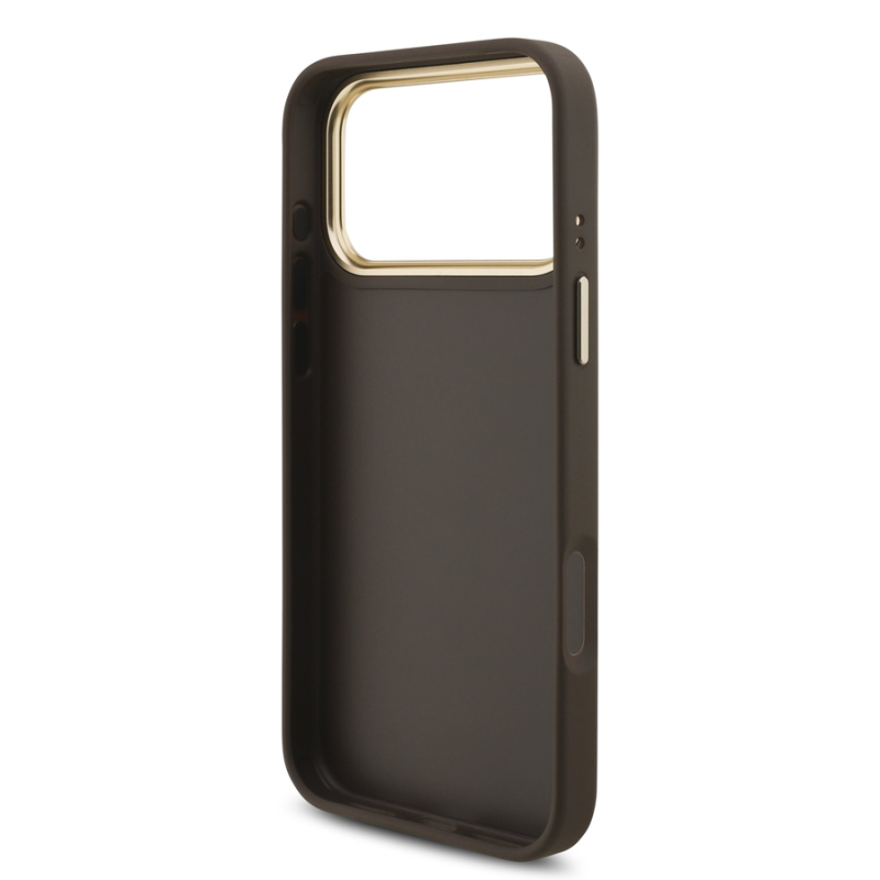 Guess PU Leather 4G Metal Logo Gold Frame Case for iPhone 18 Pro Max Brown
