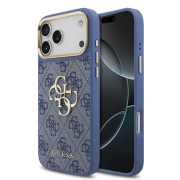 Guess PU Leather 4G Metal Logo Gold Frame Case for iPhone 18 Pro Max Blue