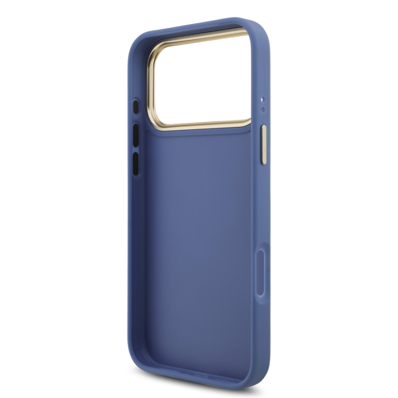 Guess PU Leather 4G Metal Logo Gold Frame Case for iPhone 18 Pro Max Blue