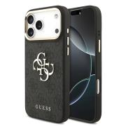 Guess PU Leather 4G Metal Logo Gold Frame Case for iPhone 18 Pro Max Black