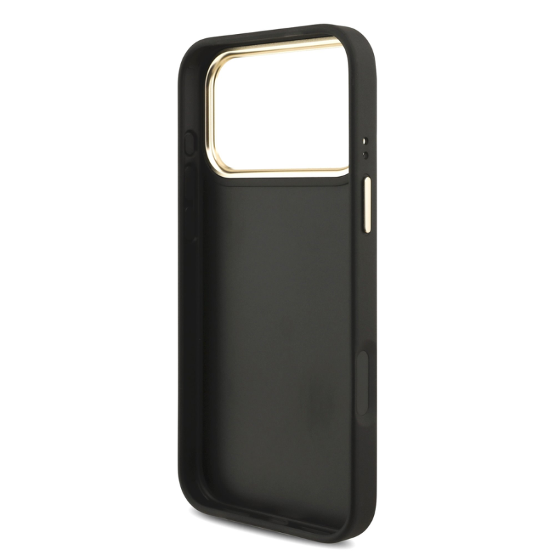 Guess PU Leather 4G Metal Logo Gold Frame Case for iPhone 18 Pro Max Black