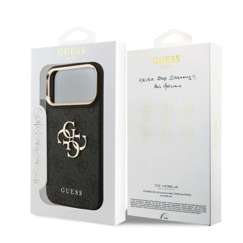 Guess PU Leather 4G Metal Logo Gold Frame Case for iPhone 18 Pro Max Black