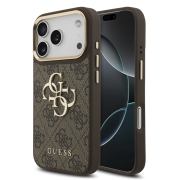 Guess PU Leather 4G Metal Logo Gold Frame Case for iPhone 18 Pro Brown