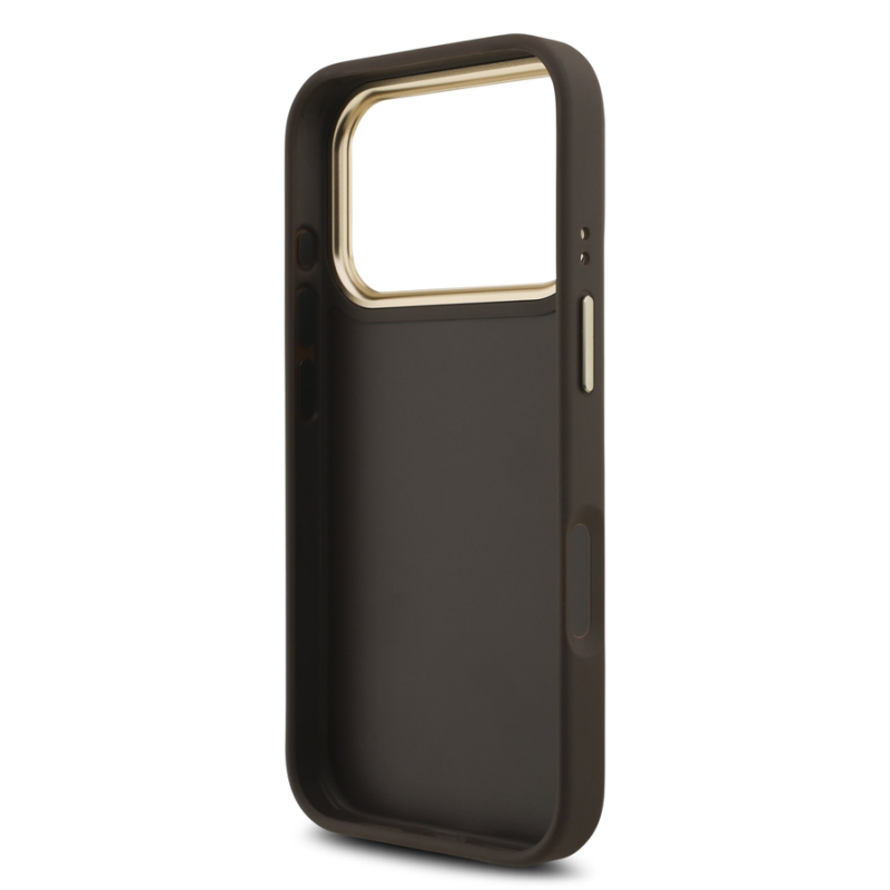 Guess PU Leather 4G Metal Logo Gold Frame Case for iPhone 18 Pro Brown