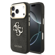 Guess PU Leather 4G Metal Logo Gold Frame Case for iPhone 18 Pro Black