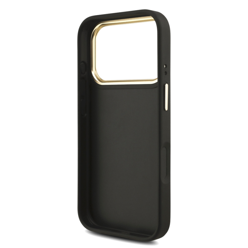 Guess PU Leather 4G Metal Logo Gold Frame Case for iPhone 18 Pro Black