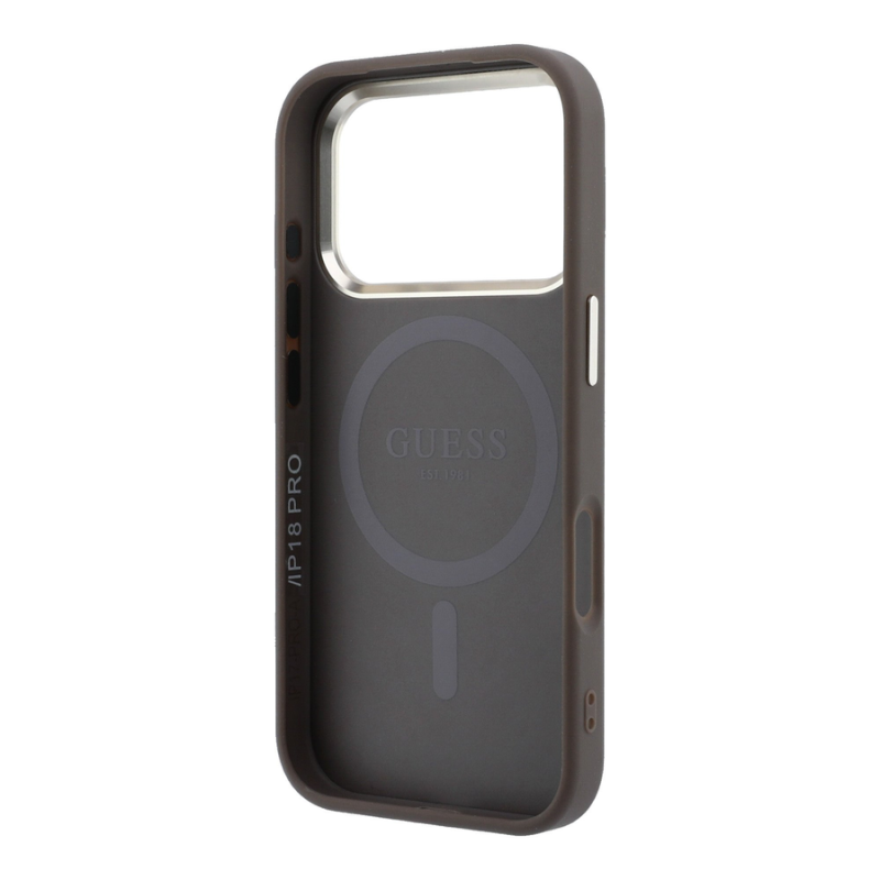 Guess PU Leather 4G Gold Frame MagSafe Case for iPhone 18 Pro Max Brown