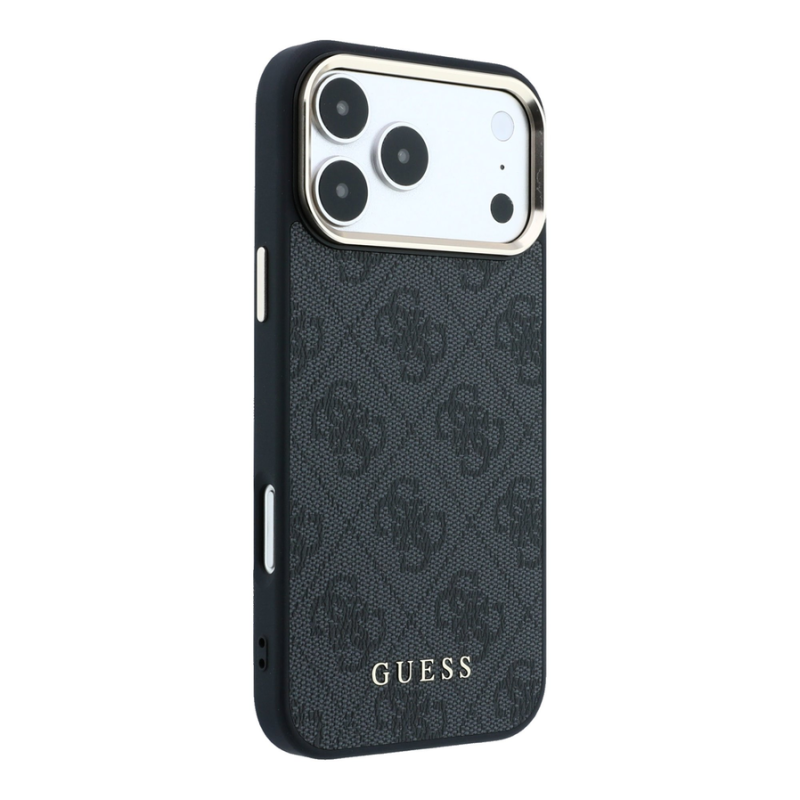 Guess PU Leather 4G Gold Frame MagSafe Case for iPhone 18 Pro Max Black