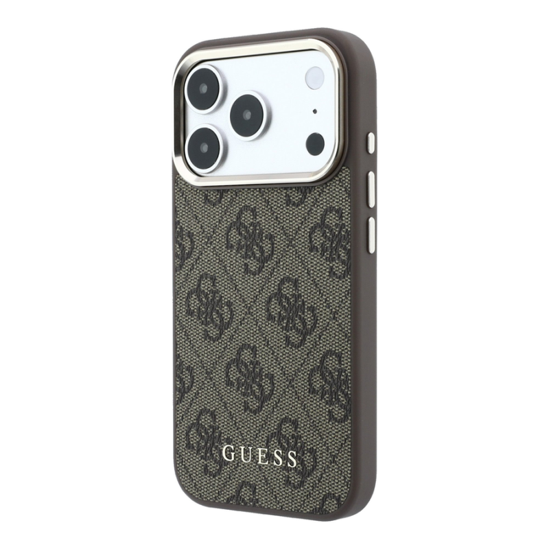 Guess PU Leather 4G Gold Frame MagSafe Case for iPhone 18 Pro Brown