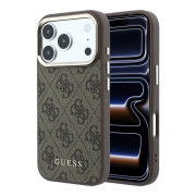 Guess PU Leather 4G Gold Frame MagSafe Case for iPhone 18 Pro Brown